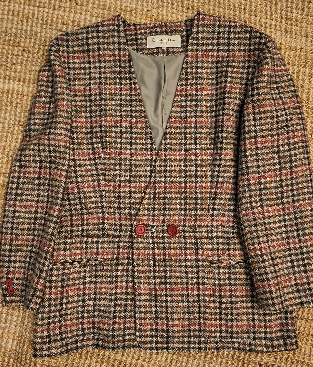 Christian Dior Sports Plaid Double-Breasted Blazer in Red and Black Sz M